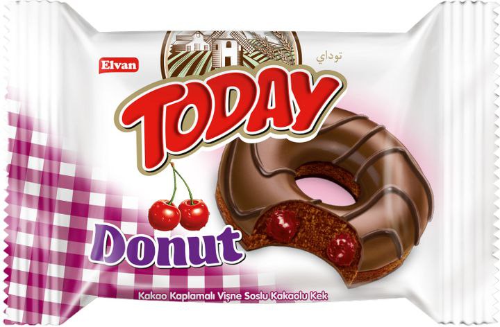 Кекс Today Donut з какао в глазурі з начинкою зі смаком вишні 50г